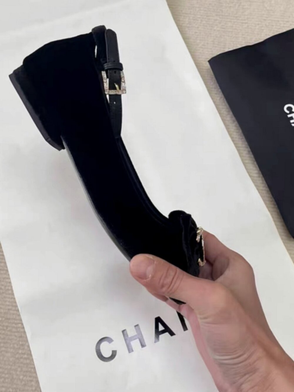 CHANEL Black Velvet Mary Jane Flats - Picture 6 of 7